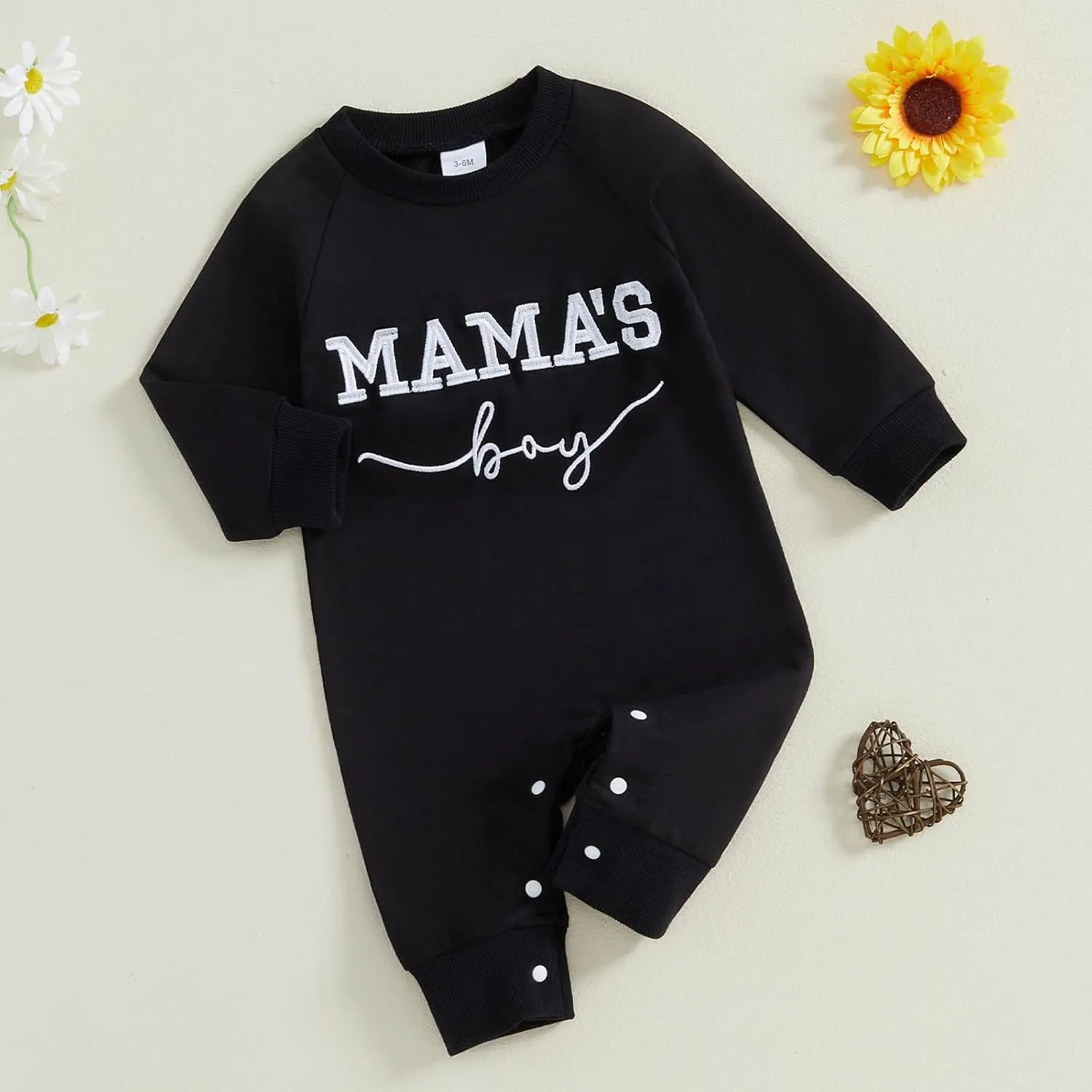 Newborn Baby Boy Fall Outfit Mamas Boy Embroidery Jumpsuit Long Sleeve Crewneck Romper Infant Boy Winter Clothes