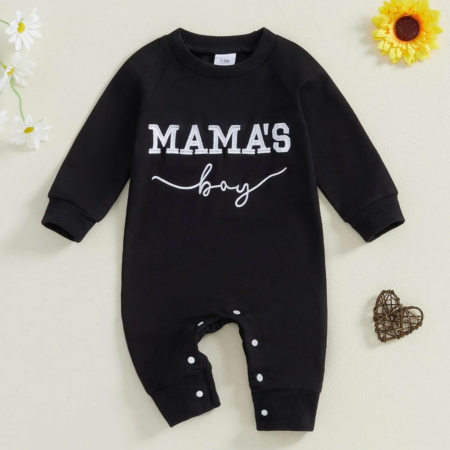 Newborn Baby Boy Fall Outfit Mamas Boy Embroidery Jumpsuit Long Sleeve Crewneck Romper Infant Boy Winter Clothes