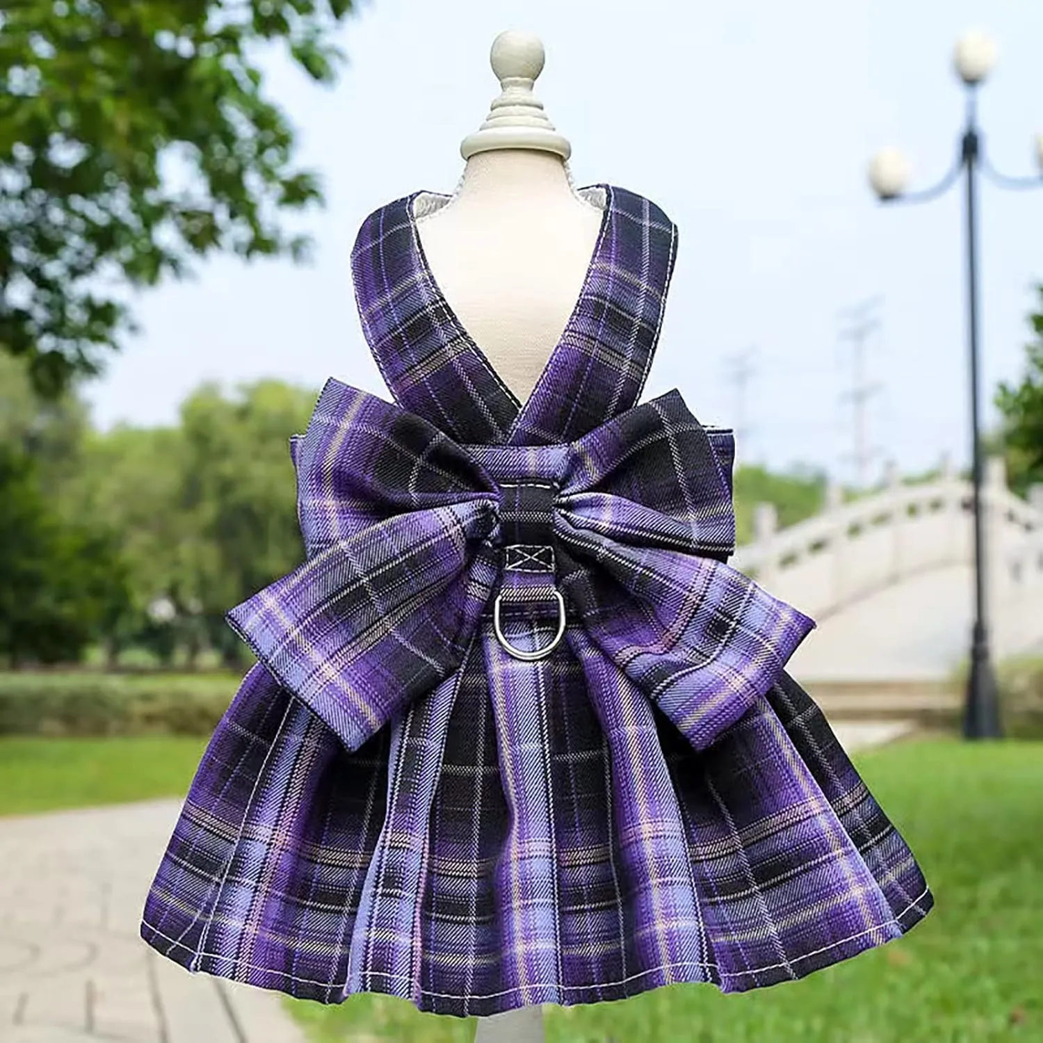 PETCARE Plaid Dog Dress Bow Tie Harness Leash Set for Small Dogs Cats Girl Cute Princess Dog Dresses Spring Summer Puppy Bunny Rabbit Clothes Chihuahua Yorkies Pet Outfits