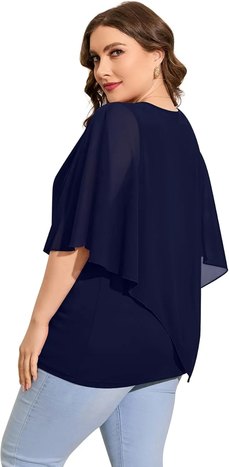 QIXING Women's Summer Casual Loose Chiffon Flowy Tops Elegant Blouses