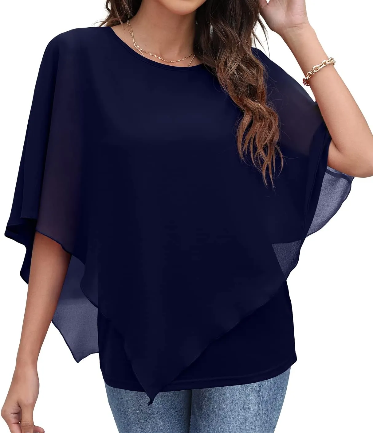 QIXING Women's Summer Casual Loose Chiffon Flowy Tops Elegant Blouses