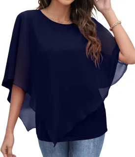 QIXING Women's Summer Casual Loose Chiffon Flowy Tops Elegant Blouses