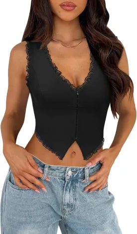 Sexy Lace Top for Women Summer V Neck Sleeveless Y2K Going Out Corset Tank Tops