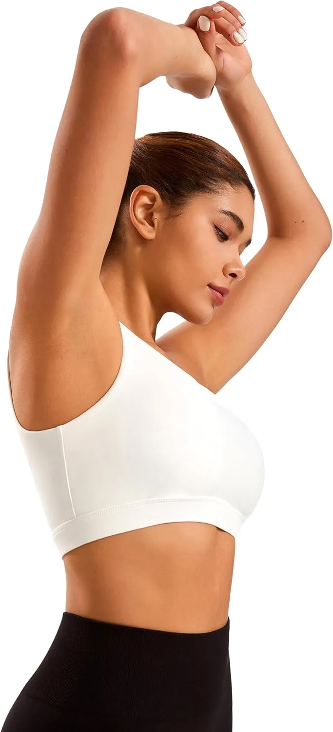 Smooth Sports Bras for Women One Shoulder Low Impact Asymmetrical Workout Tops Padded Yoga Bra