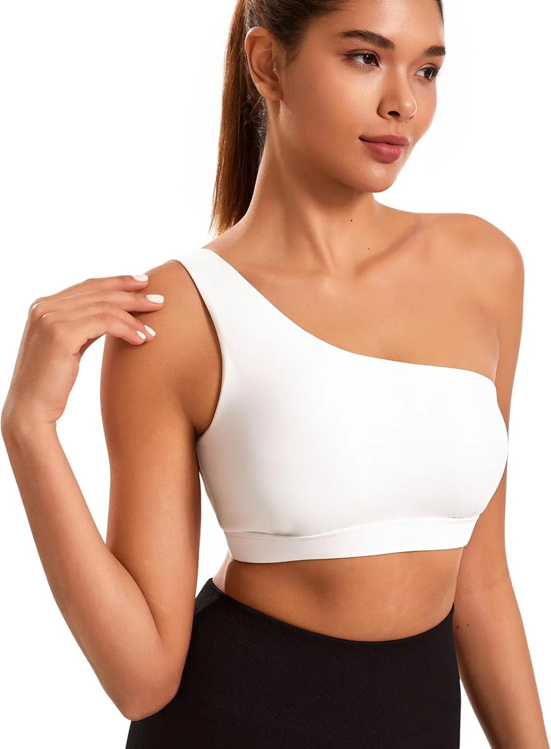 Smooth Sports Bras for Women One Shoulder Low Impact Asymmetrical Workout Tops Padded Yoga Bra