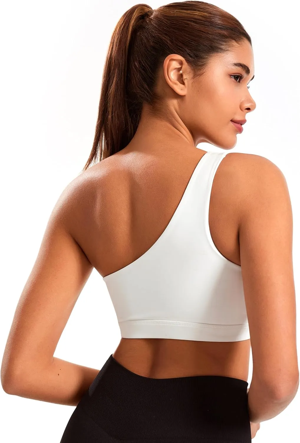Smooth Sports Bras for Women One Shoulder Low Impact Asymmetrical Workout Tops Padded Yoga Bra