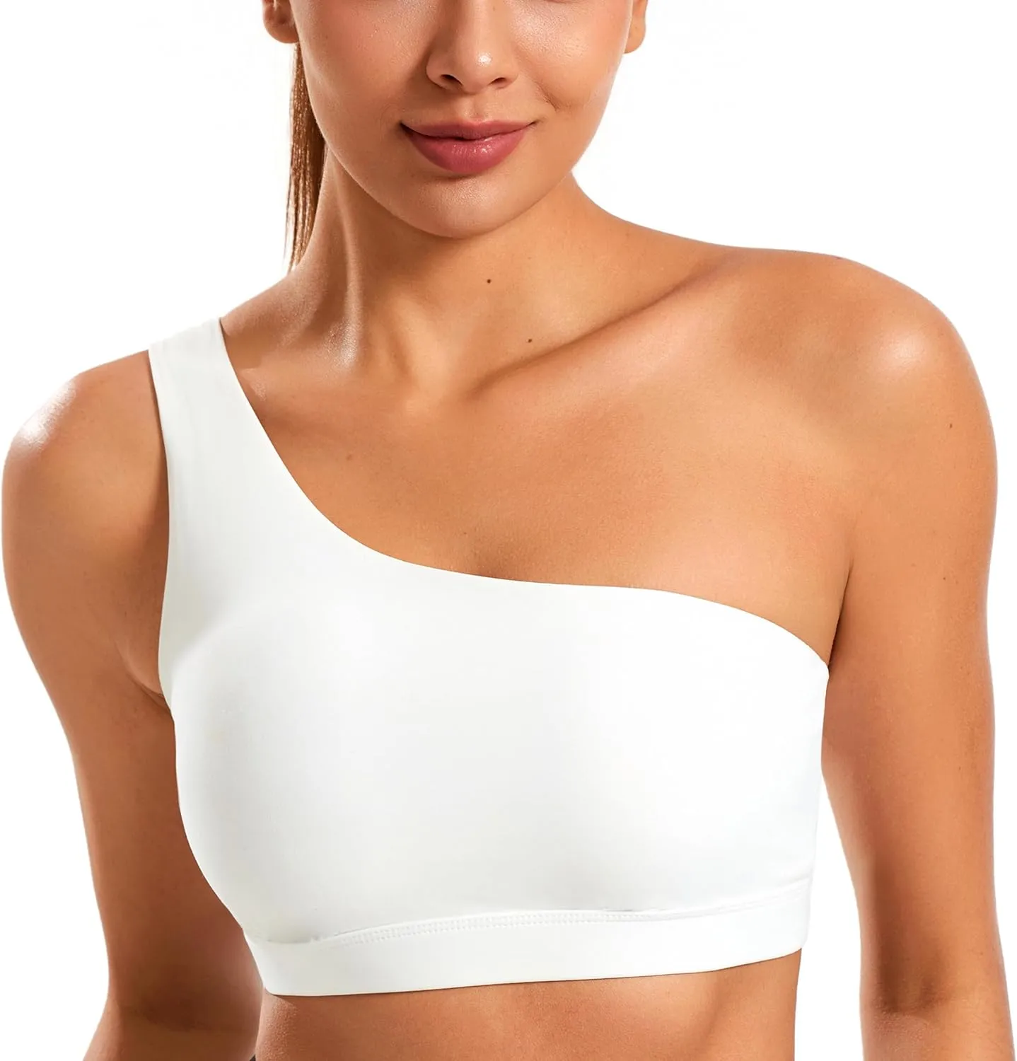 Smooth Sports Bras for Women One Shoulder Low Impact Asymmetrical Workout Tops Padded Yoga Bra