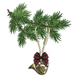 Solid Brass French Horn Christmas Ornament