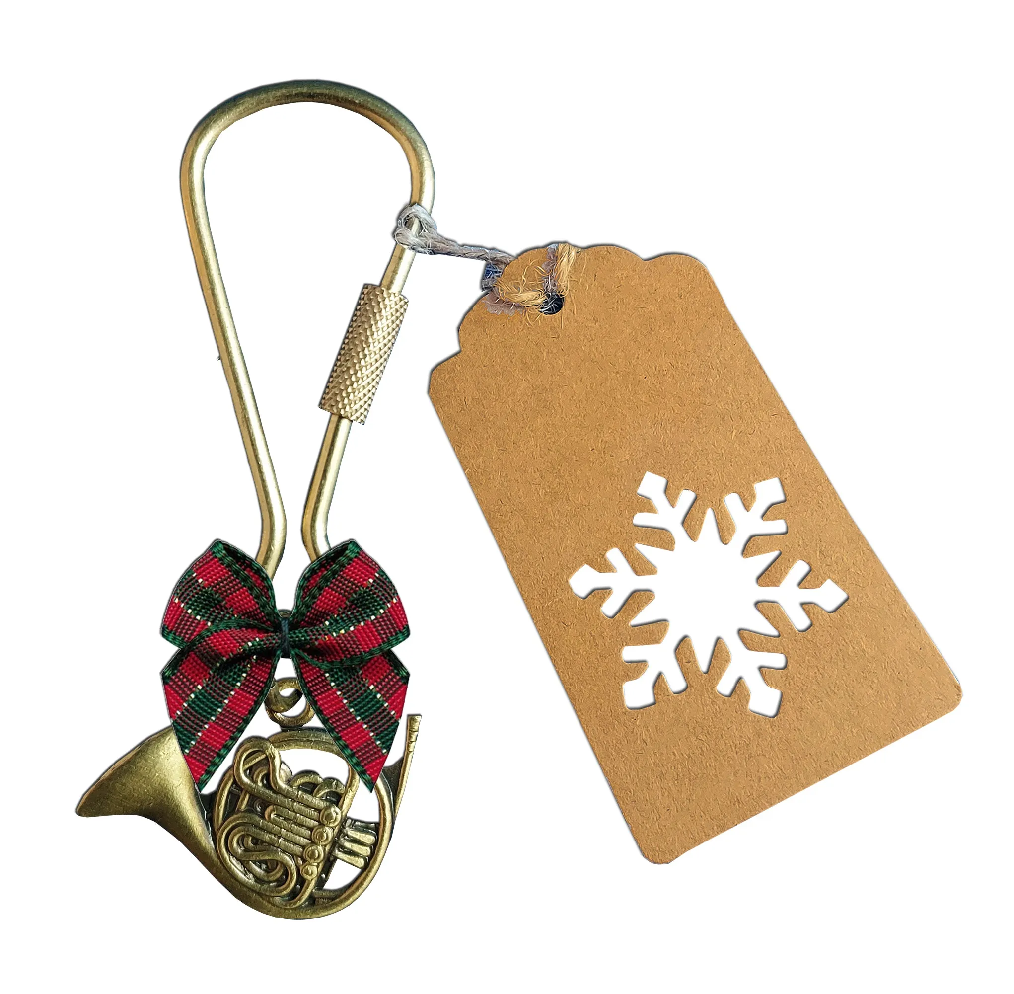 Solid Brass French Horn Christmas Ornament