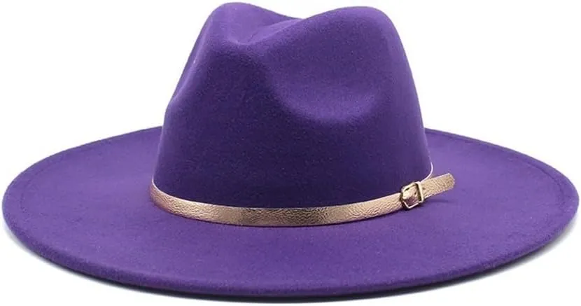 Spring and Autumn Woolen Panama Top Hat, Shiny Leather Felt Hat, Fashion Large Flat Brim Jazz Hat Fengyan Cowboy Hats
