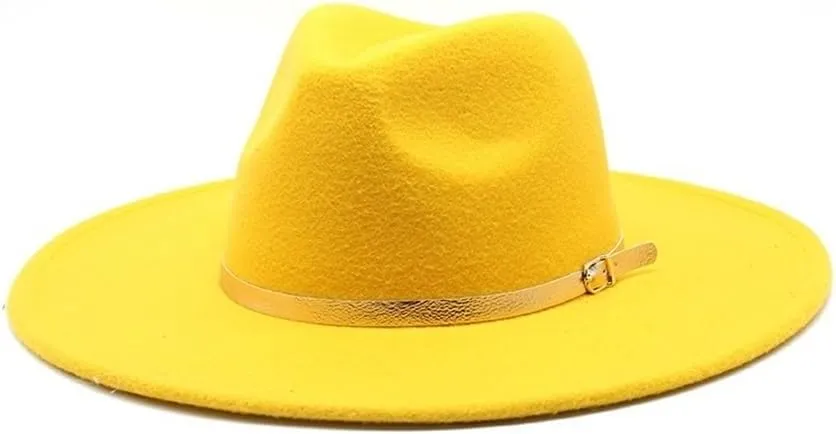 Spring and Autumn Woolen Panama Top Hat, Shiny Leather Felt Hat, Fashion Large Flat Brim Jazz Hat Fengyan Cowboy Hats