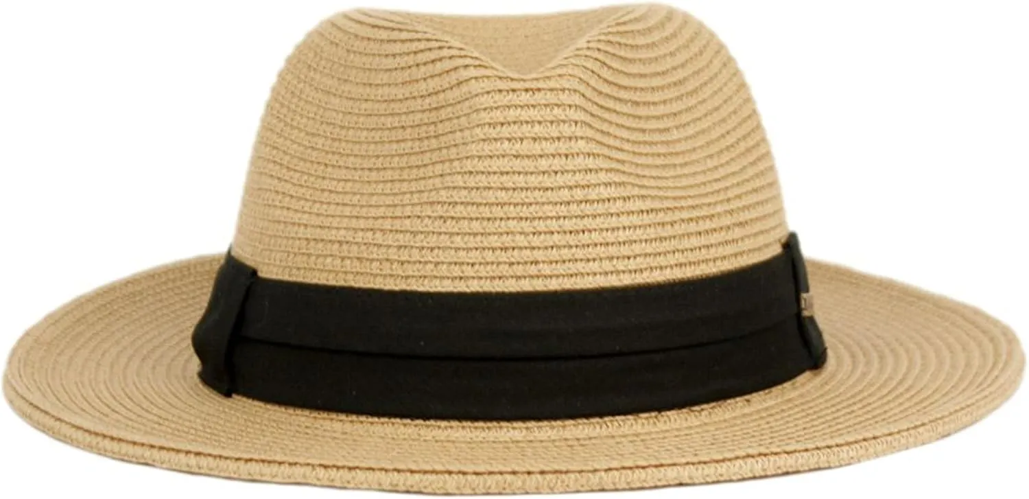 Sun Straw Fedora Beach Hat Fine Braid UPF50  for Unisex