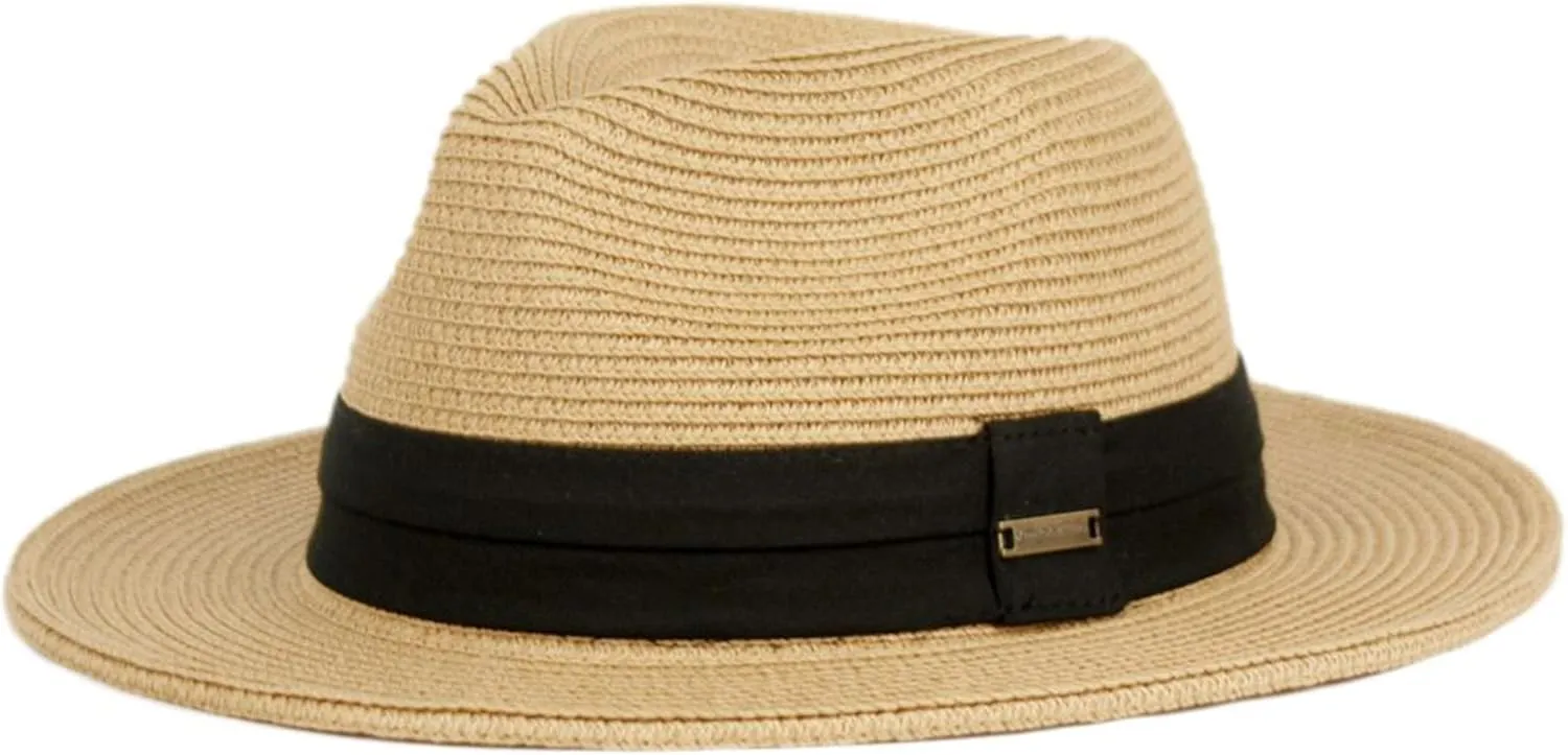 Sun Straw Fedora Beach Hat Fine Braid UPF50  for Unisex