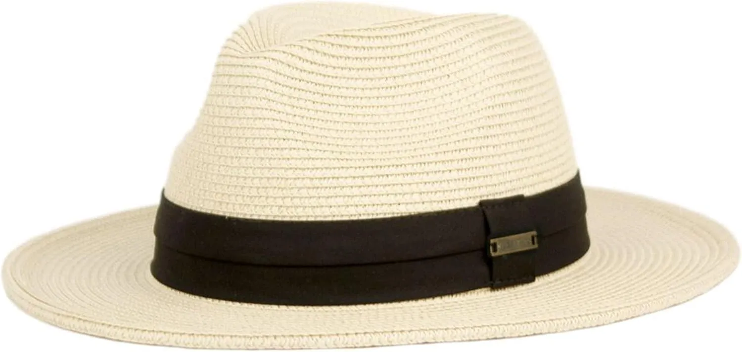 Sun Straw Fedora Beach Hat Fine Braid UPF50  for Unisex