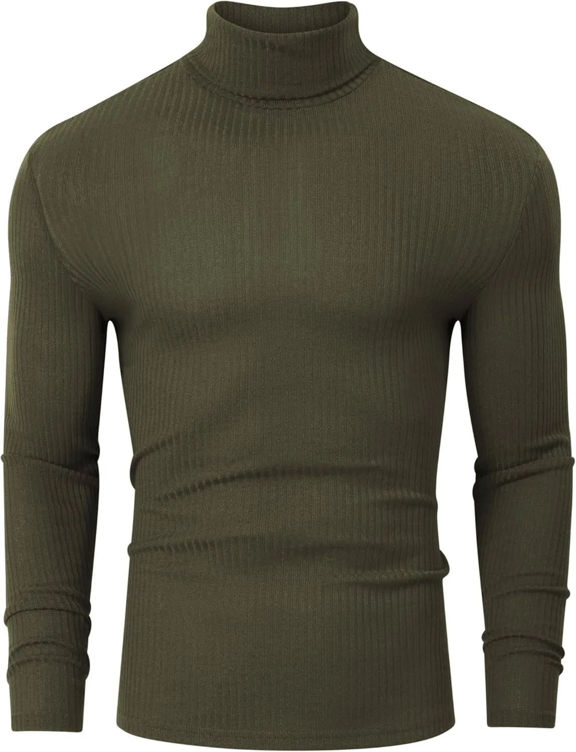 TURETRENDY Men's Stretch Muscle Tshirts Turtleneck Long Sleeve Knit Tees Casual Slim Fit Basic Shirt Tops