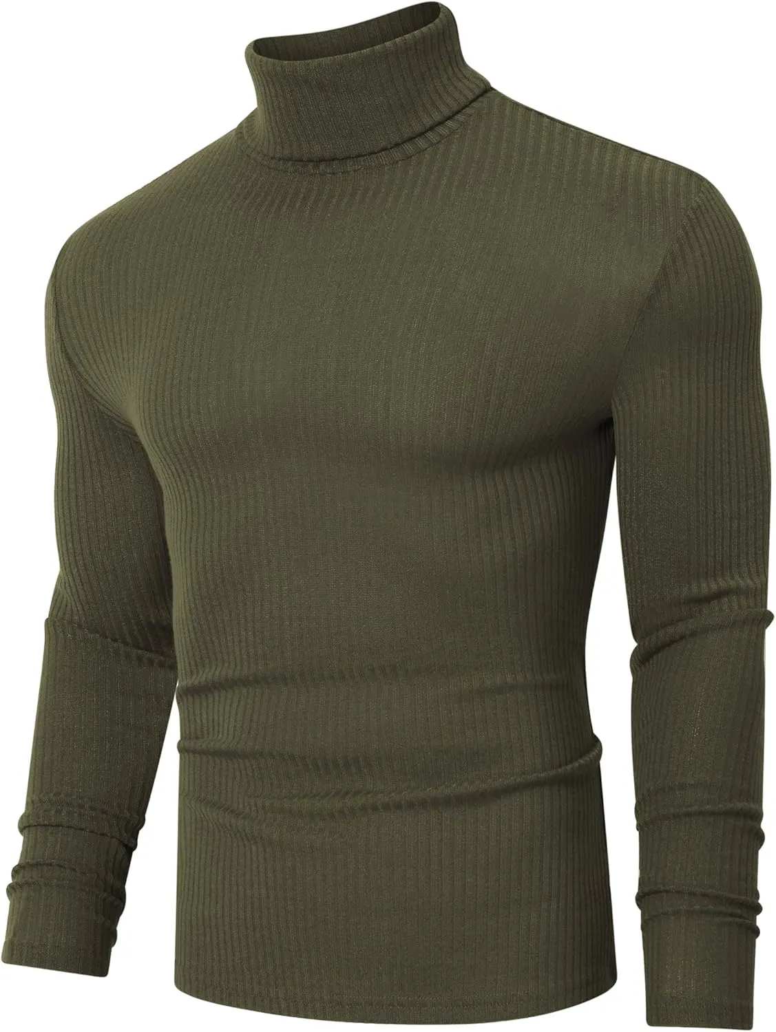 TURETRENDY Men's Stretch Muscle Tshirts Turtleneck Long Sleeve Knit Tees Casual Slim Fit Basic Shirt Tops