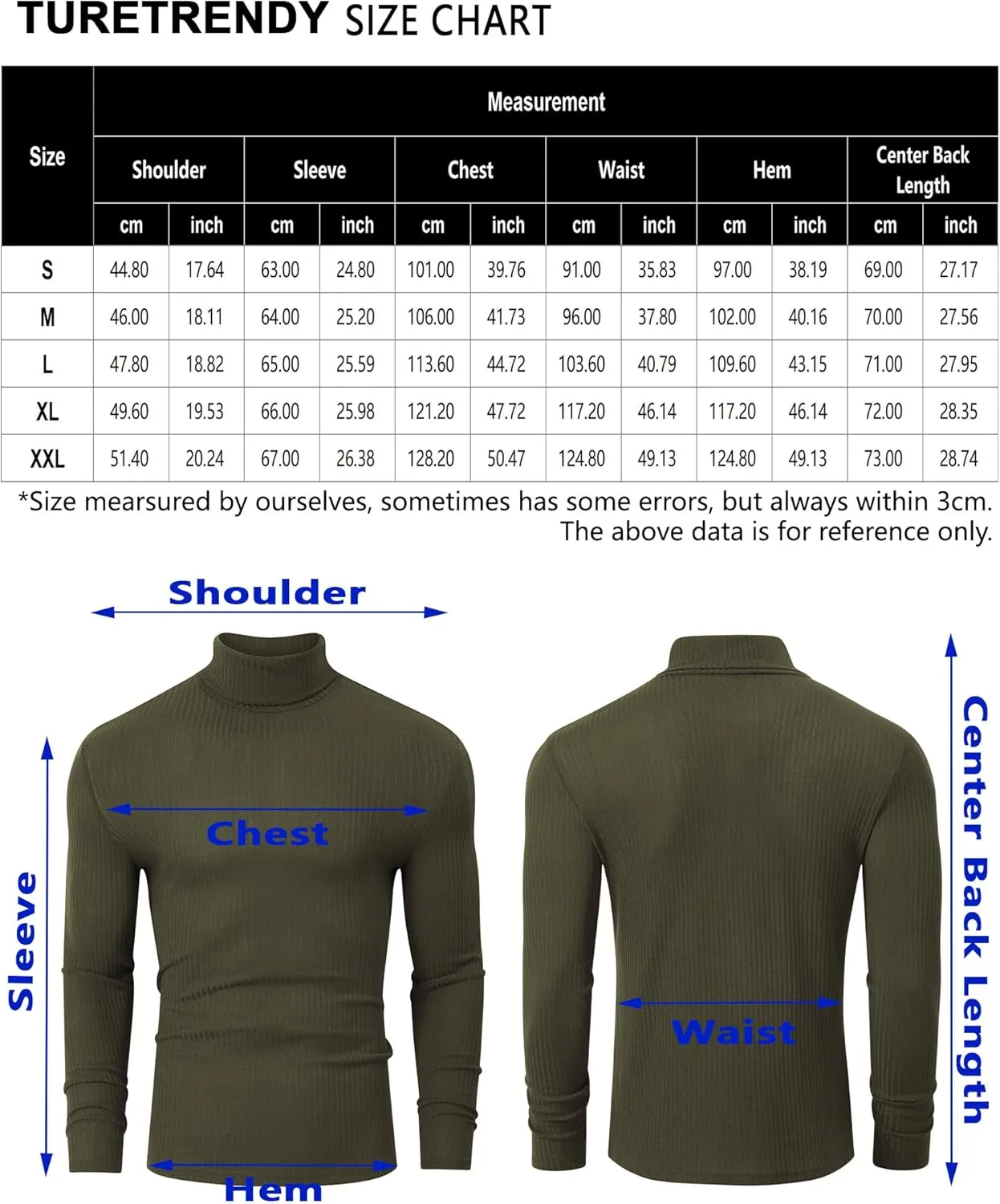 TURETRENDY Men's Stretch Muscle Tshirts Turtleneck Long Sleeve Knit Tees Casual Slim Fit Basic Shirt Tops