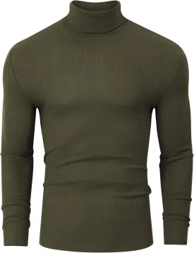 TURETRENDY Men's Stretch Muscle Tshirts Turtleneck Long Sleeve Knit Tees Casual Slim Fit Basic Shirt Tops