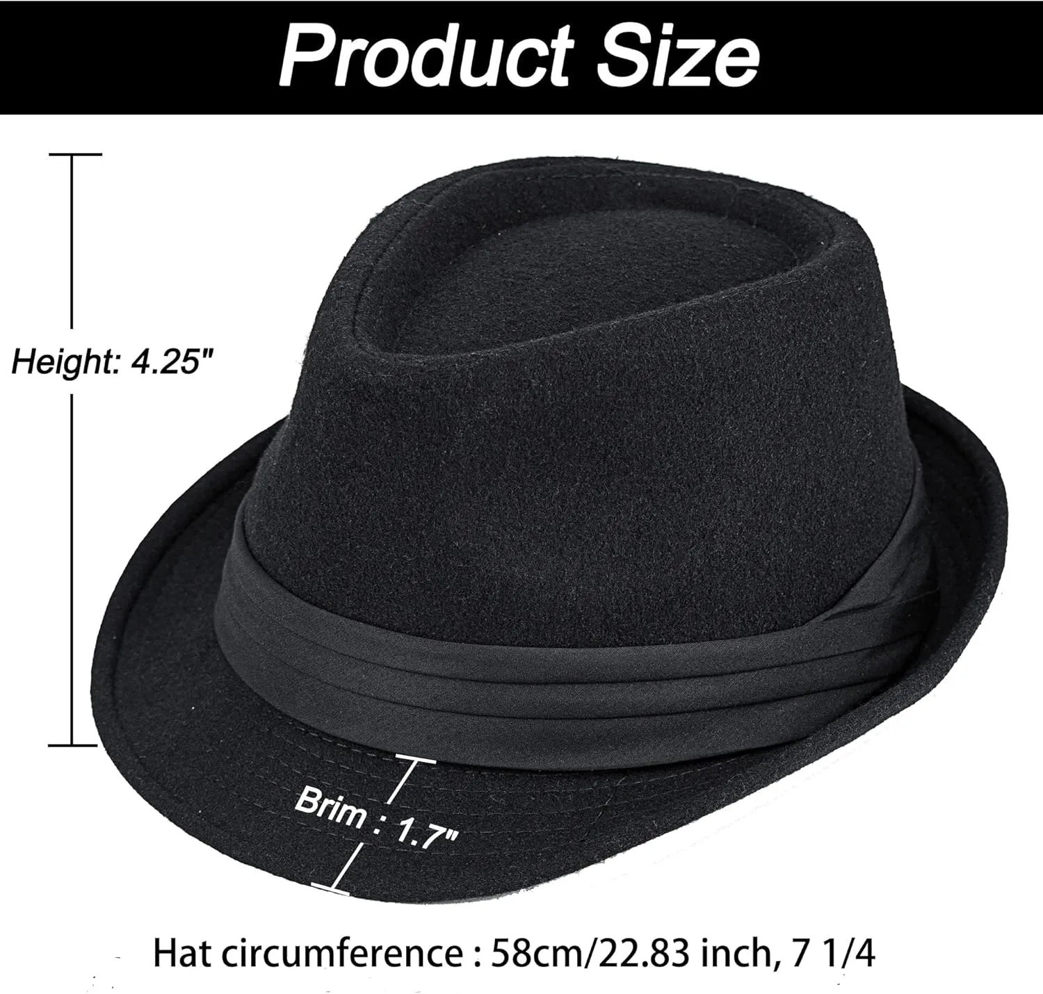 Unisex Classic Manhattan-Gangster-Fedora-Hat Short-Brim Trilby Hat - Women Men Wool Felt Winter Structured Hat with Band(S/M)