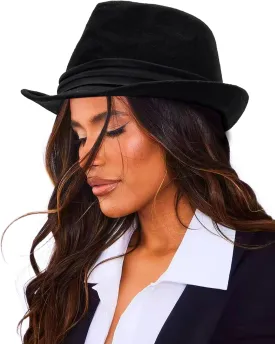 Unisex Classic Manhattan-Gangster-Fedora-Hat Short-Brim Trilby Hat - Women Men Wool Felt Winter Structured Hat with Band(S/M)