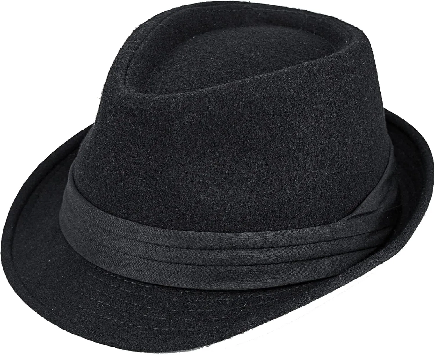 Unisex Classic Manhattan-Gangster-Fedora-Hat Short-Brim Trilby Hat - Women Men Wool Felt Winter Structured Hat with Band(S/M)