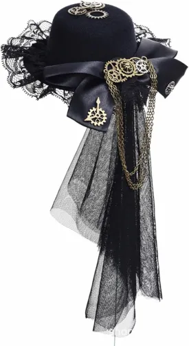 Unisex Steampunk Top Hats Halloween Costume Hat Black Gothic Top Hat with Lace Ruffle and Gear for Men Women Dress Up