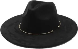 Women Men Suede Fedora Hats 9.5Cm Wide Brim Panama Western Cowboy Hat Gold Circle Church Caps