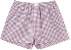 Women Y2k Pajamas Shorts Micro Button Boxers Elastic Waist Cute Pj Bottoms Summer Plaid Lounge Short