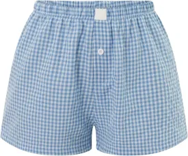 Women Y2k Pajamas Shorts Micro Button Boxers Elastic Waist Cute Pj Bottoms Summer Plaid Lounge Short